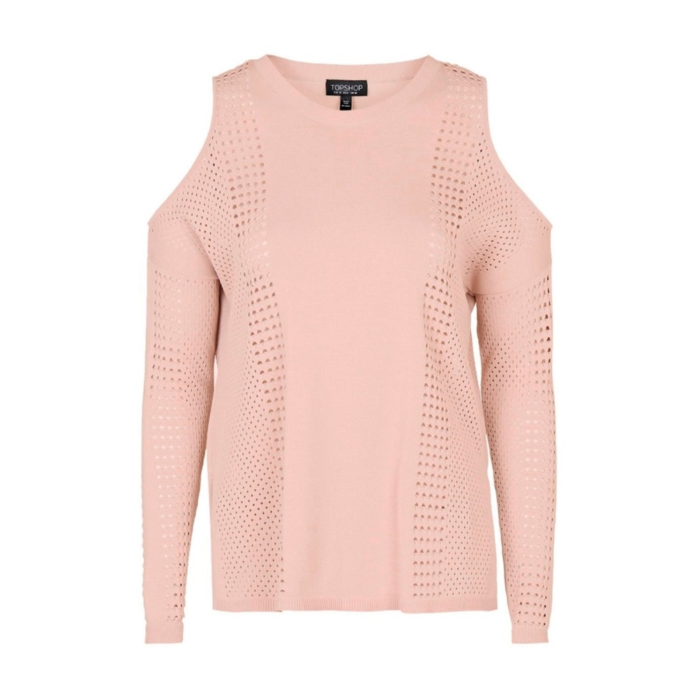 Topshop Cold Shoulder Pointelle Pullover in Nude